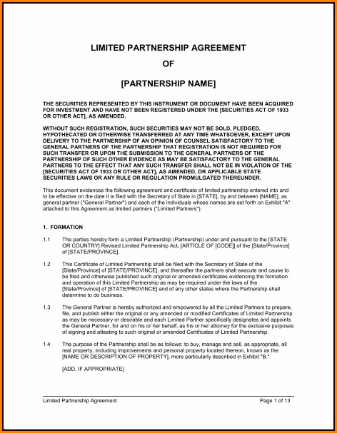 Limited Partnership Agreement Template