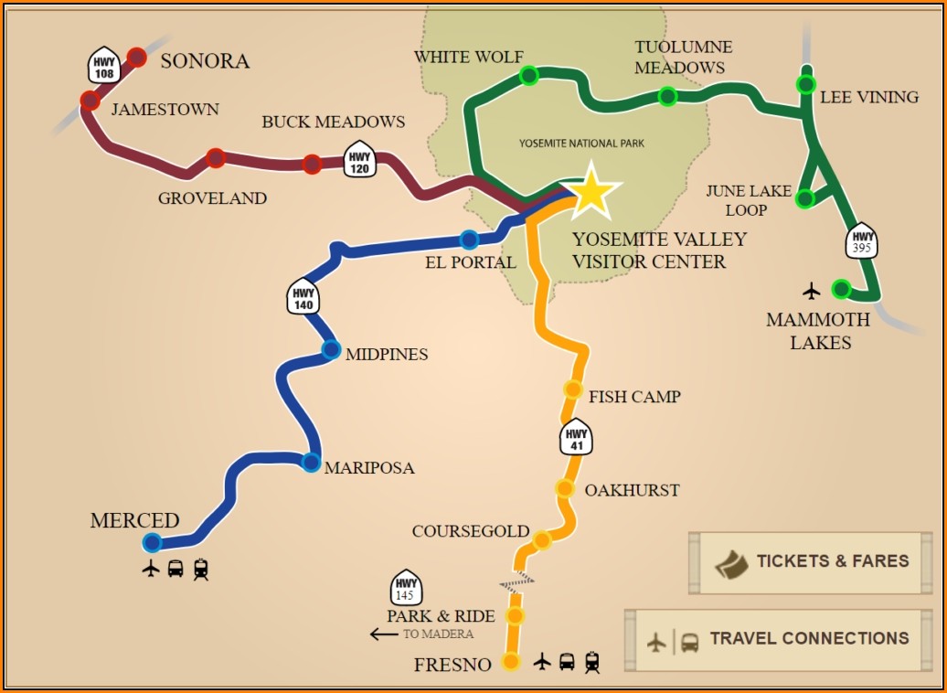 Map Of Yosemite National Park And Surrounding Areas