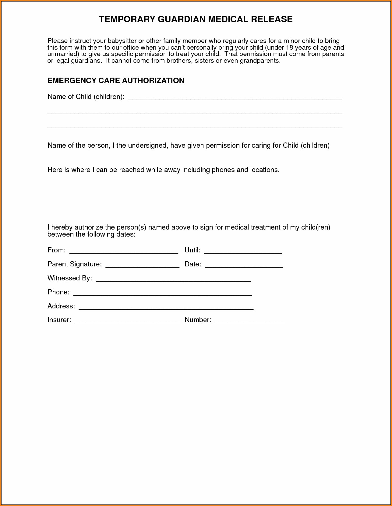 Medical Authorization Form For Grandparents