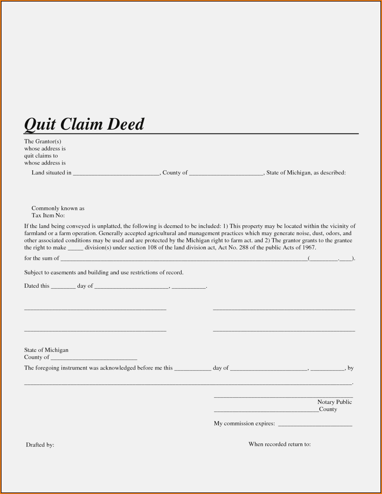 Michigan Quit Claim Deed Form Genesee County
