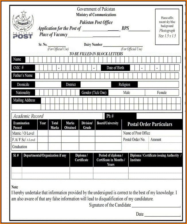 Post Office Job Application Form 2015