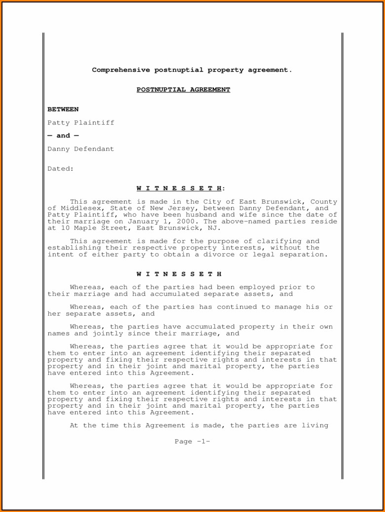Postnuptial Agreement Form Free