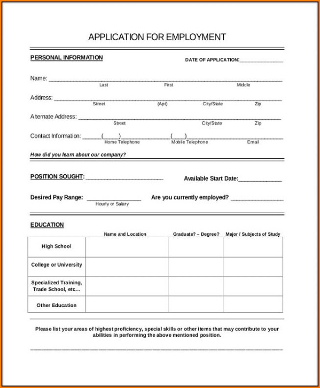 Printable Job Applications Forms
