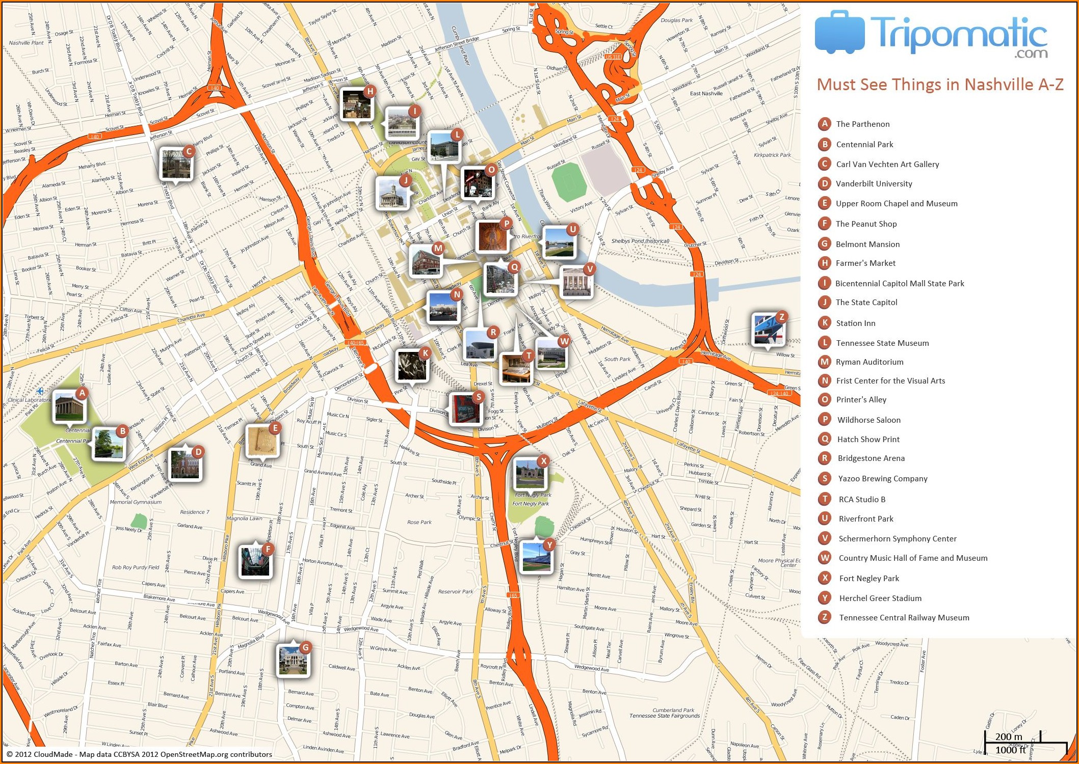Printable Map Of Nashville Attractions