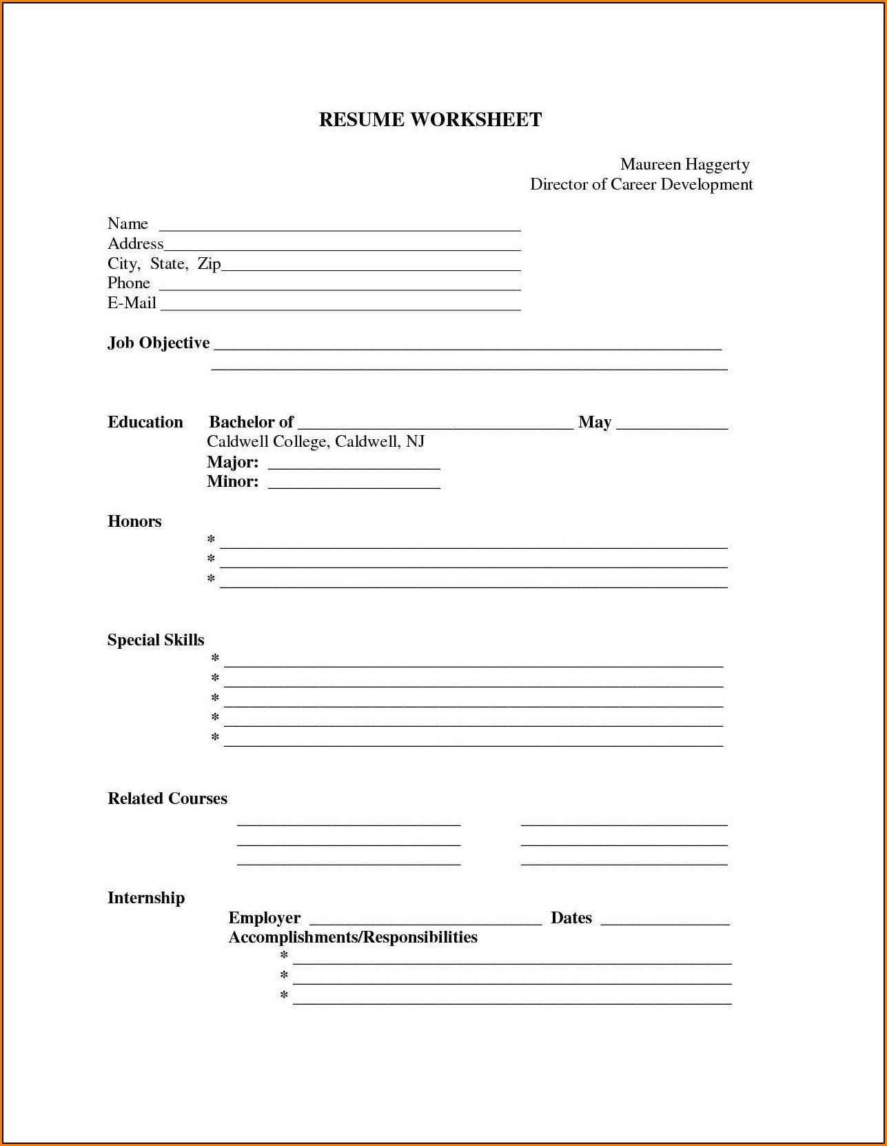 Printable Resume Forms Blank