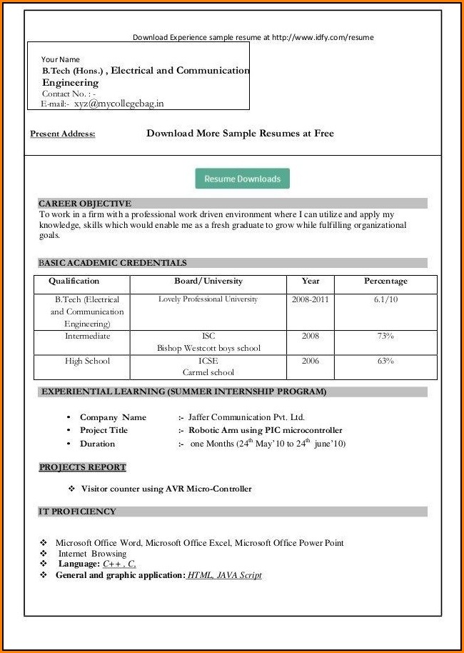 Resume In Ms Word Format Free Download