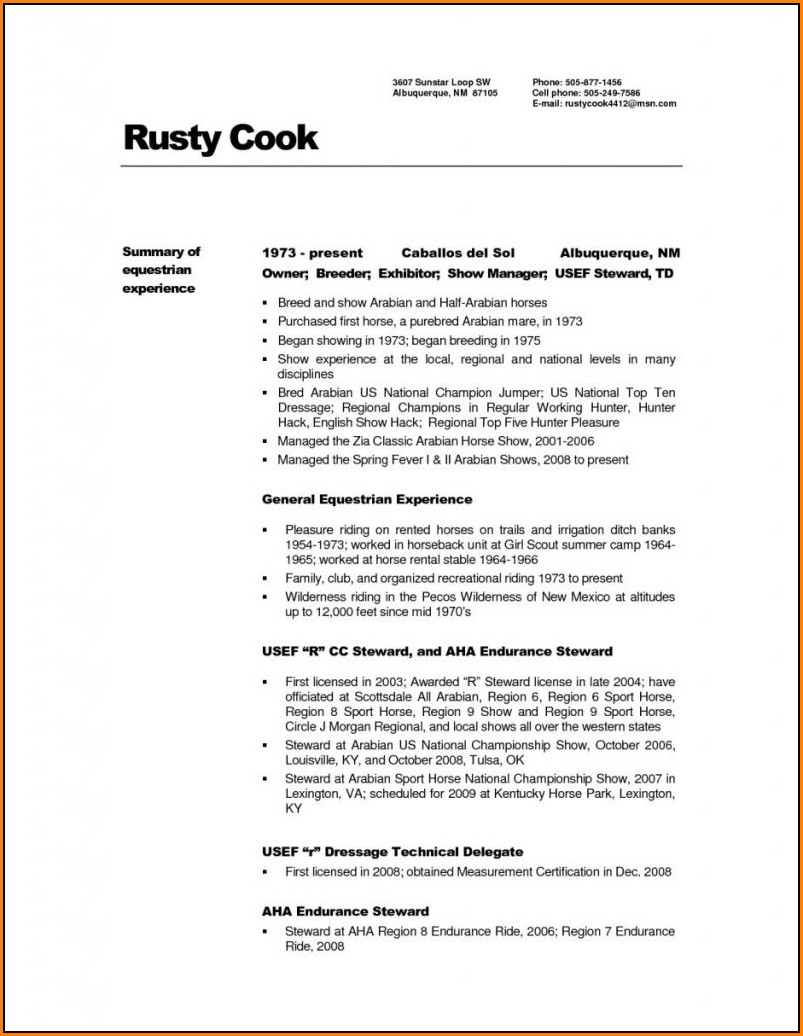 Resume Templates For Cooks