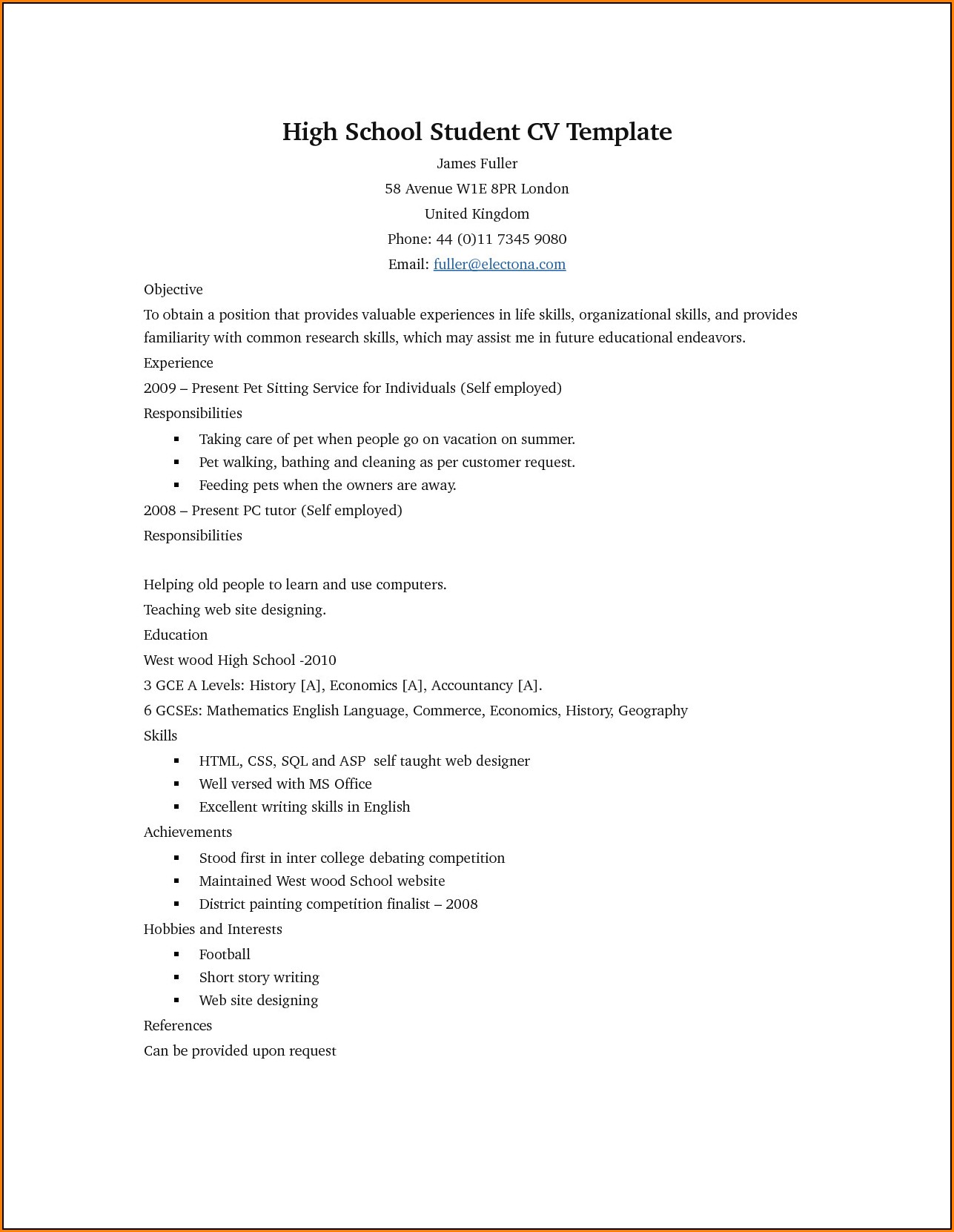 Resume Templates Free For High School Students