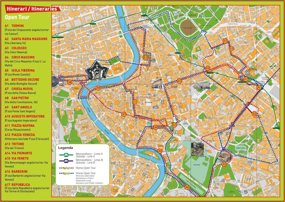 Rome Hop On Hop Off Bus Route Map