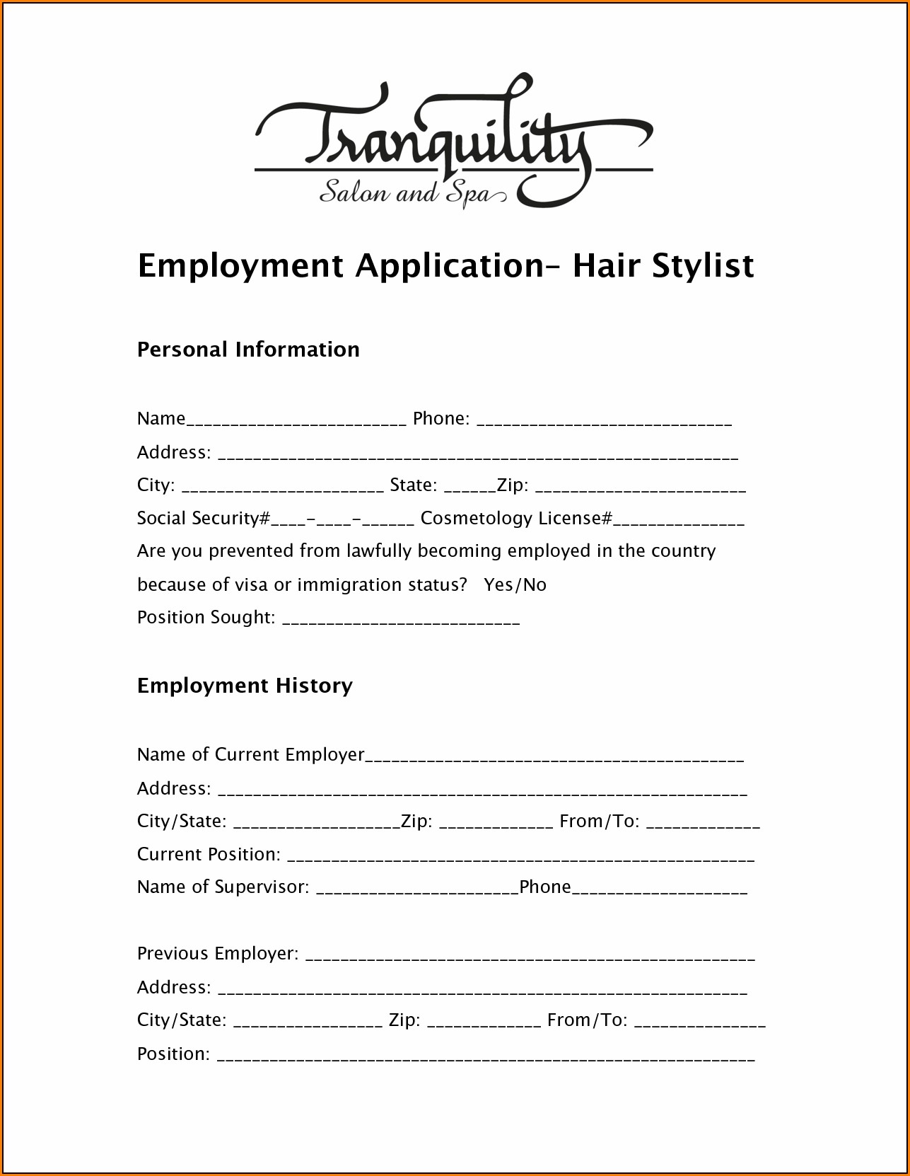 Salon Job Application