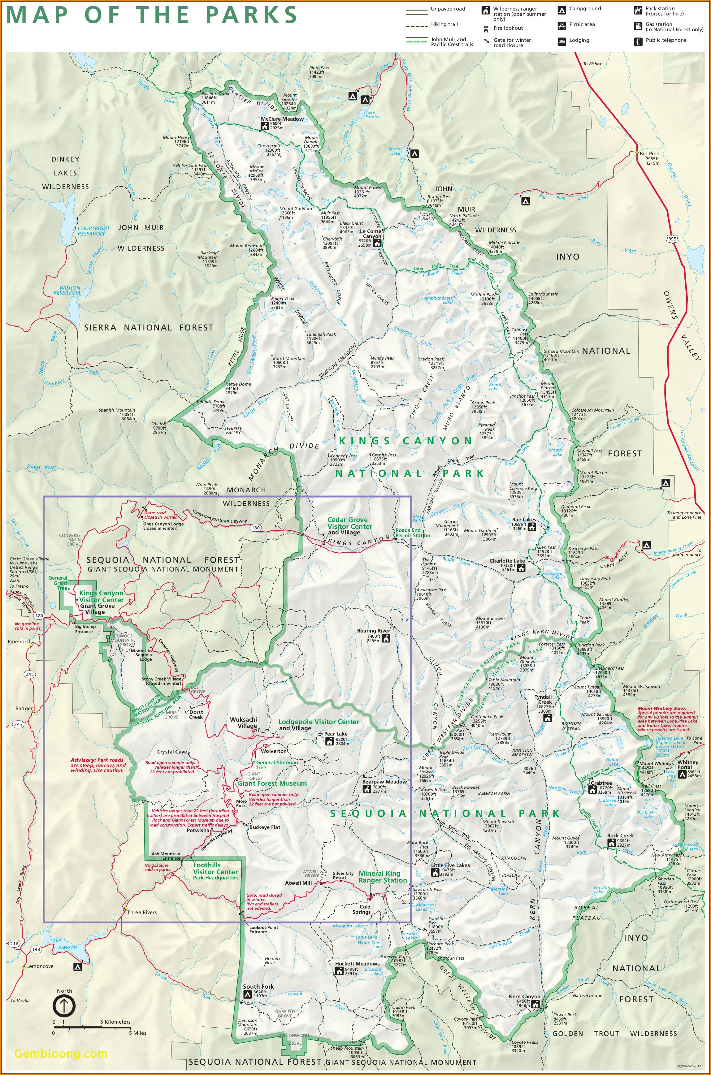 Sequoia Kings Canyon National Park Map