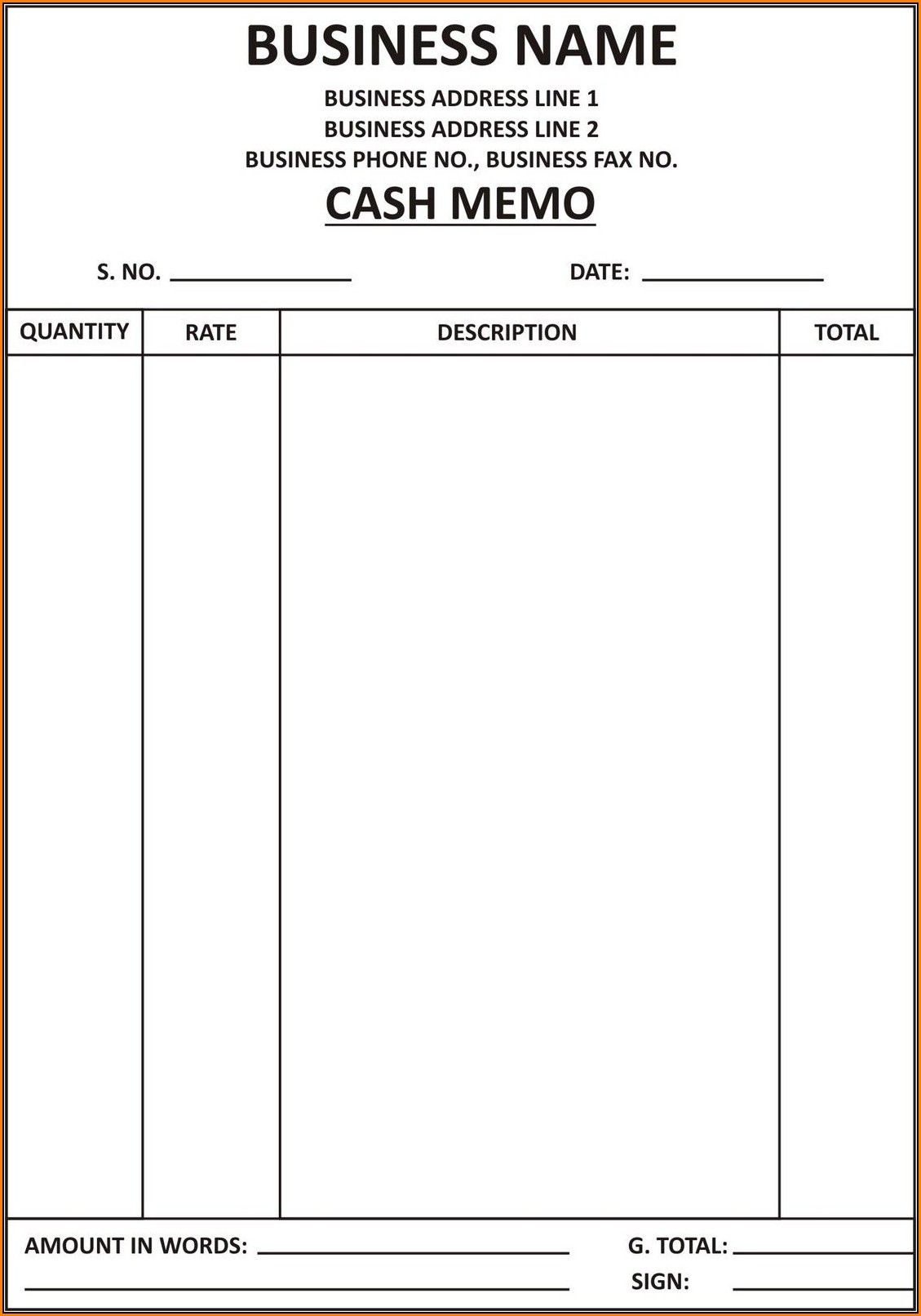 Simple Cash Invoice Template
