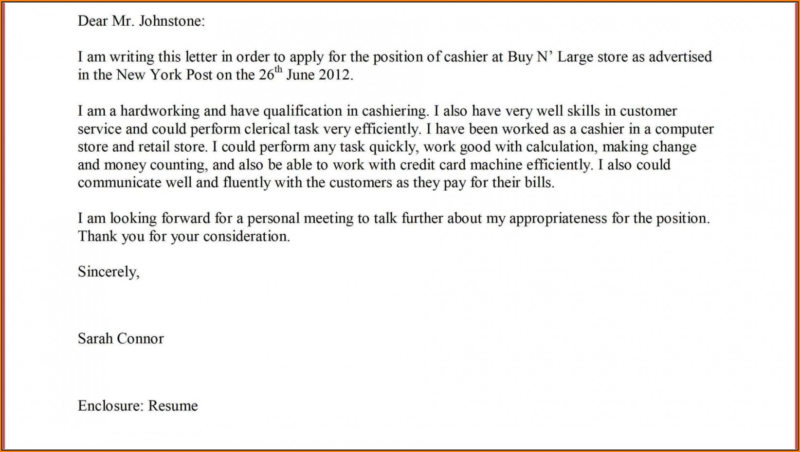 Supermarket Job Application Letter Sample Job