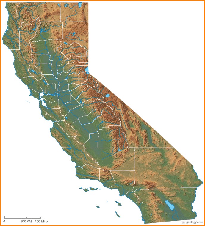 Topographical Map Of Southern California