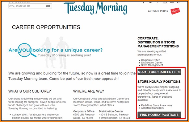 Tuesday Morning Job Application Online