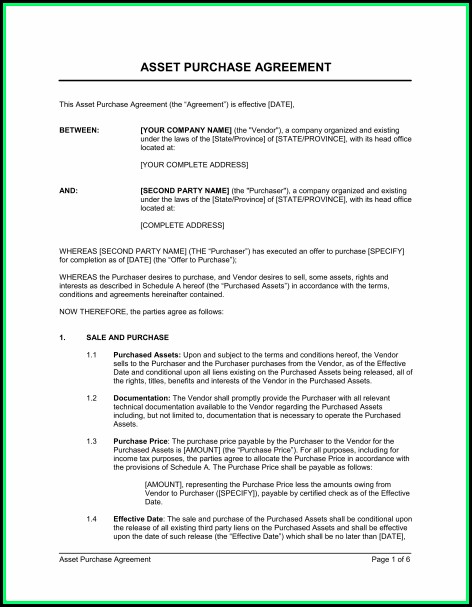 Asset Purchase Agreement Template Uk