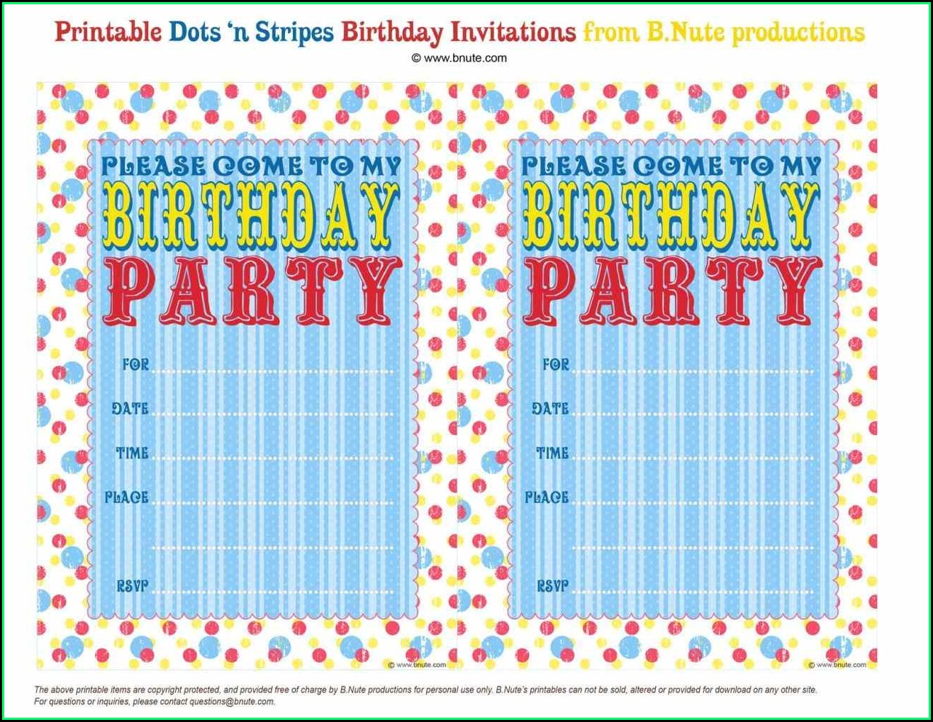 Birthday Party Invites Templates Free Printables