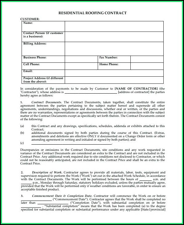 Blank Roofing Contract Template