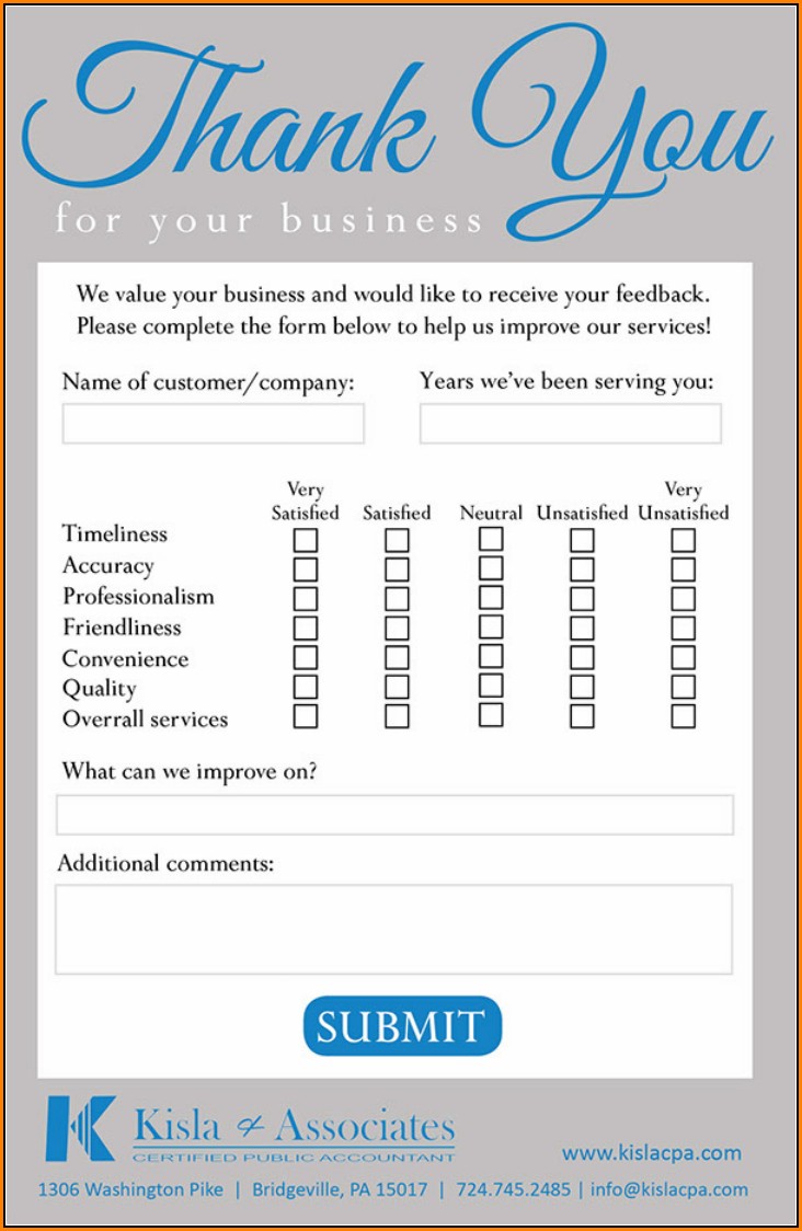 Feedback Comment Card Template