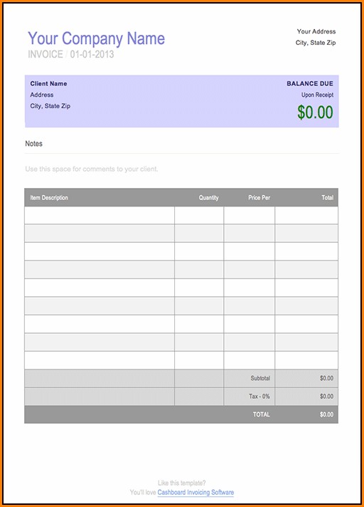 Free Blank Invoice Template For Microsoft Word