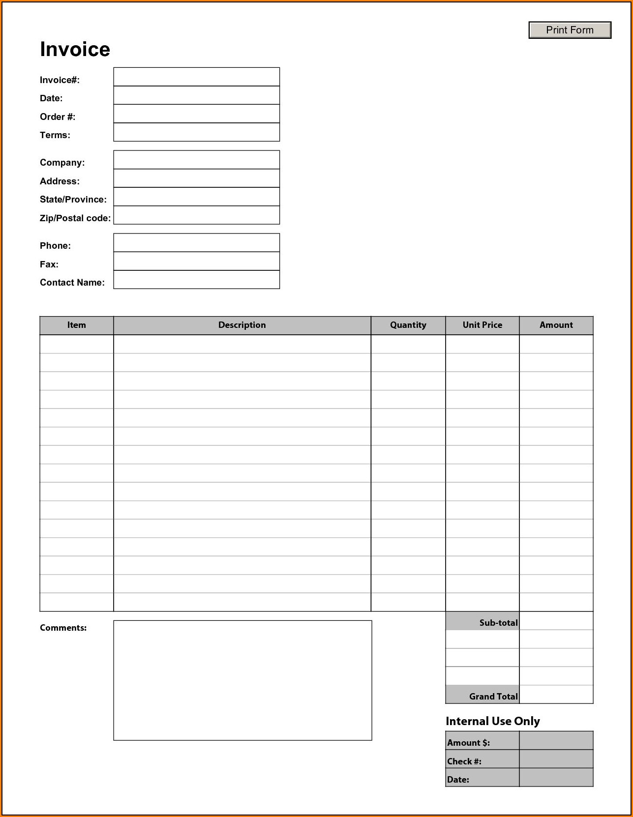 Free Blank Invoice Template Printable