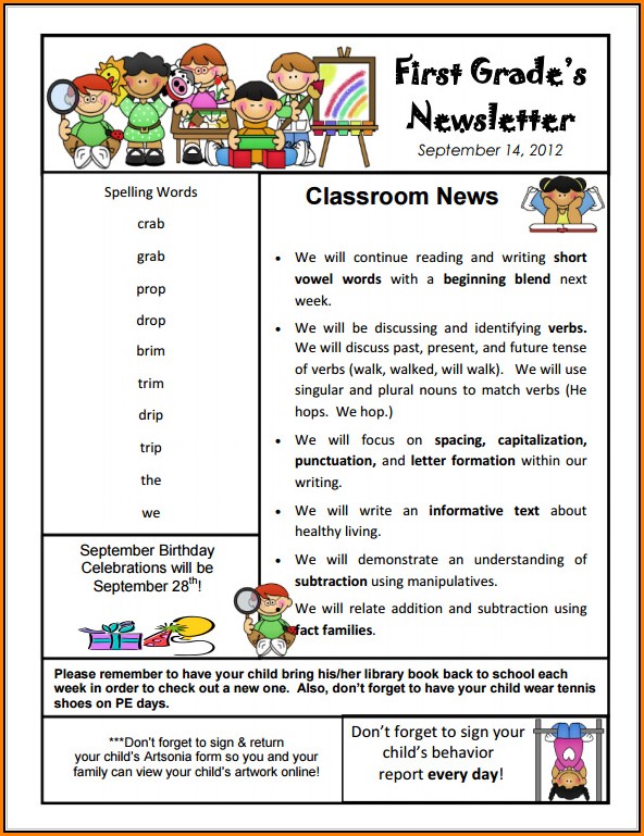 Free Class Newsletter Templates For Teachers