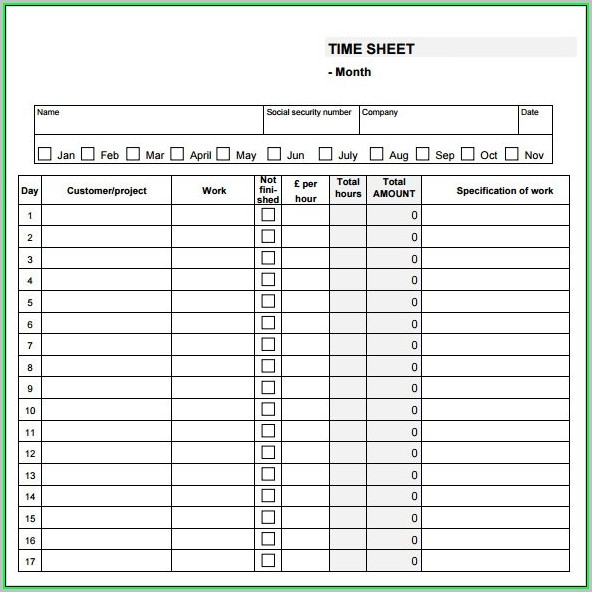 Free Printable Monthly Timesheet Template