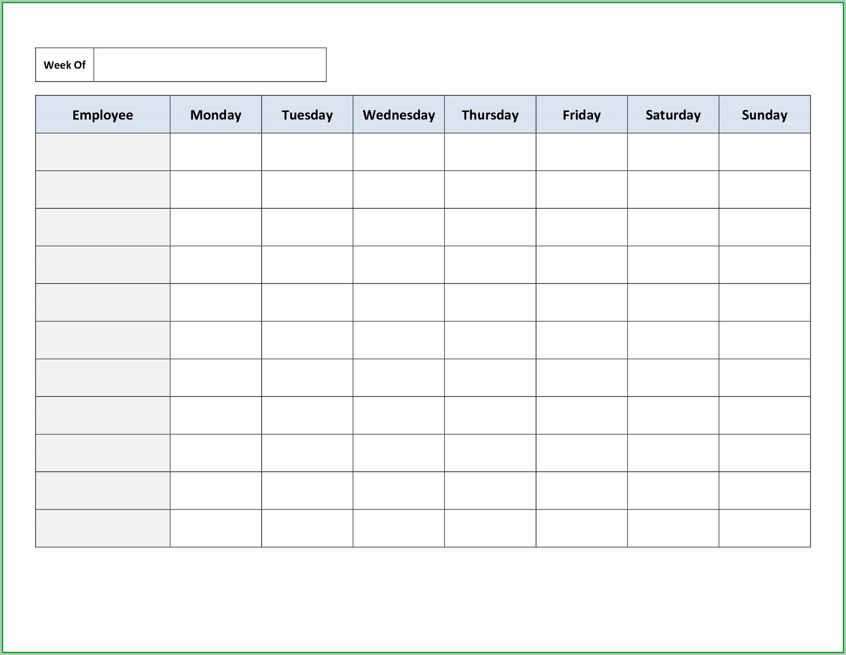 Free Printable Weekly Work Schedule Template