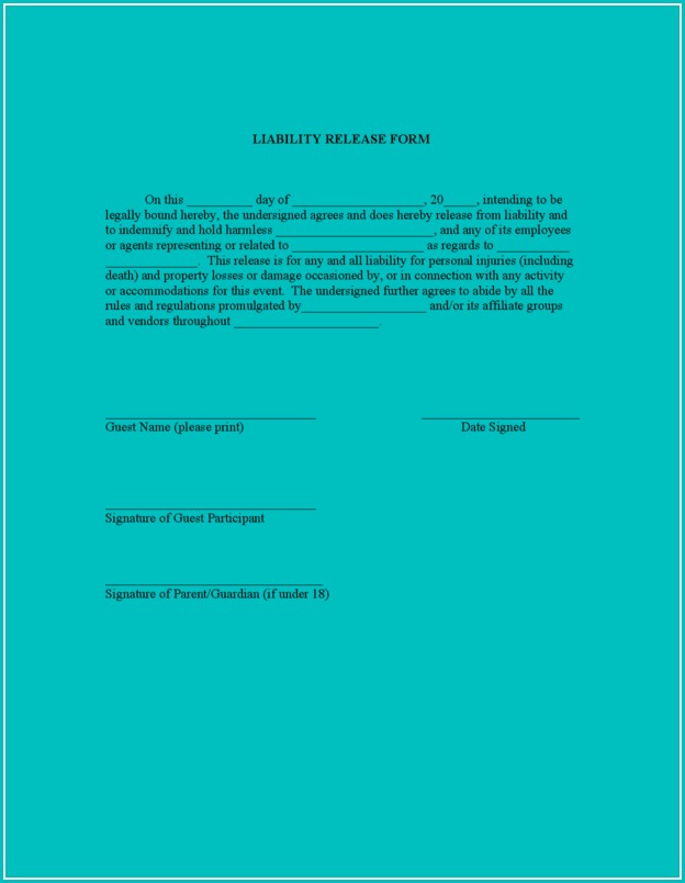 Release Of Liability Form Template Free