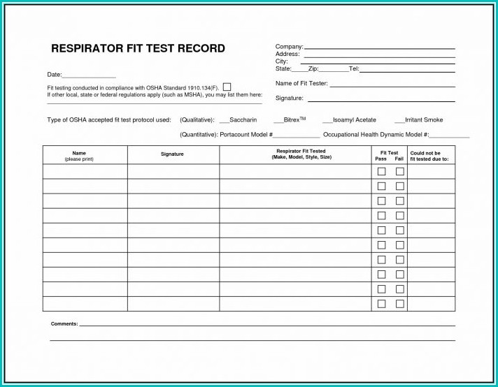 Printable Respirator Fit Test Form Template