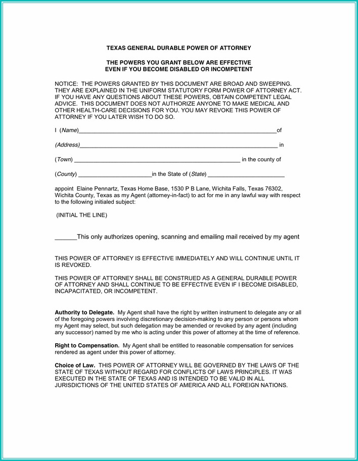 Texas Durable Power Of Attorney Form 2017