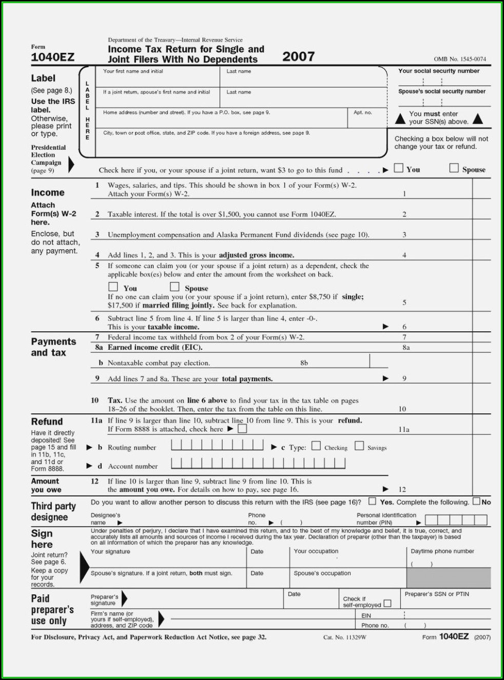1040ez Tax Forms And Instructions