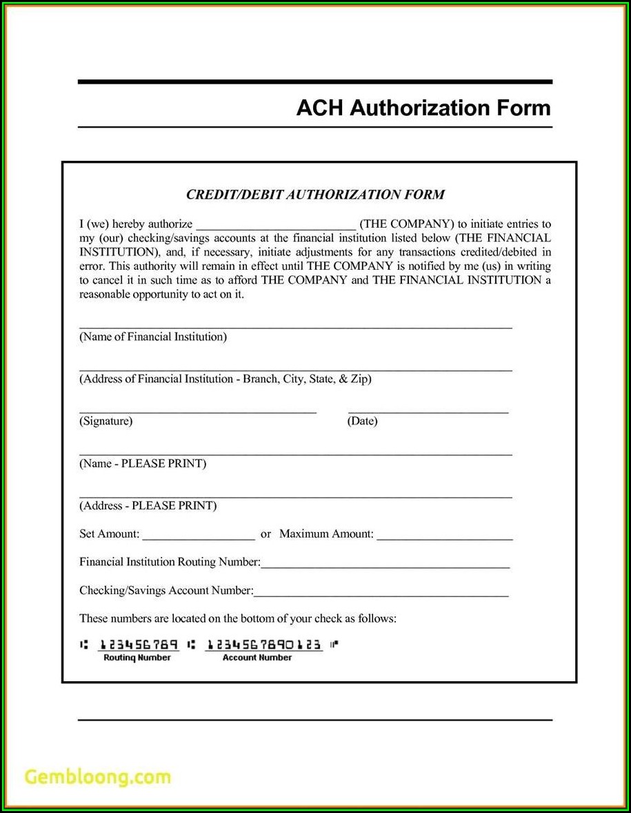 Ach Direct Deposit Authorization Form Template