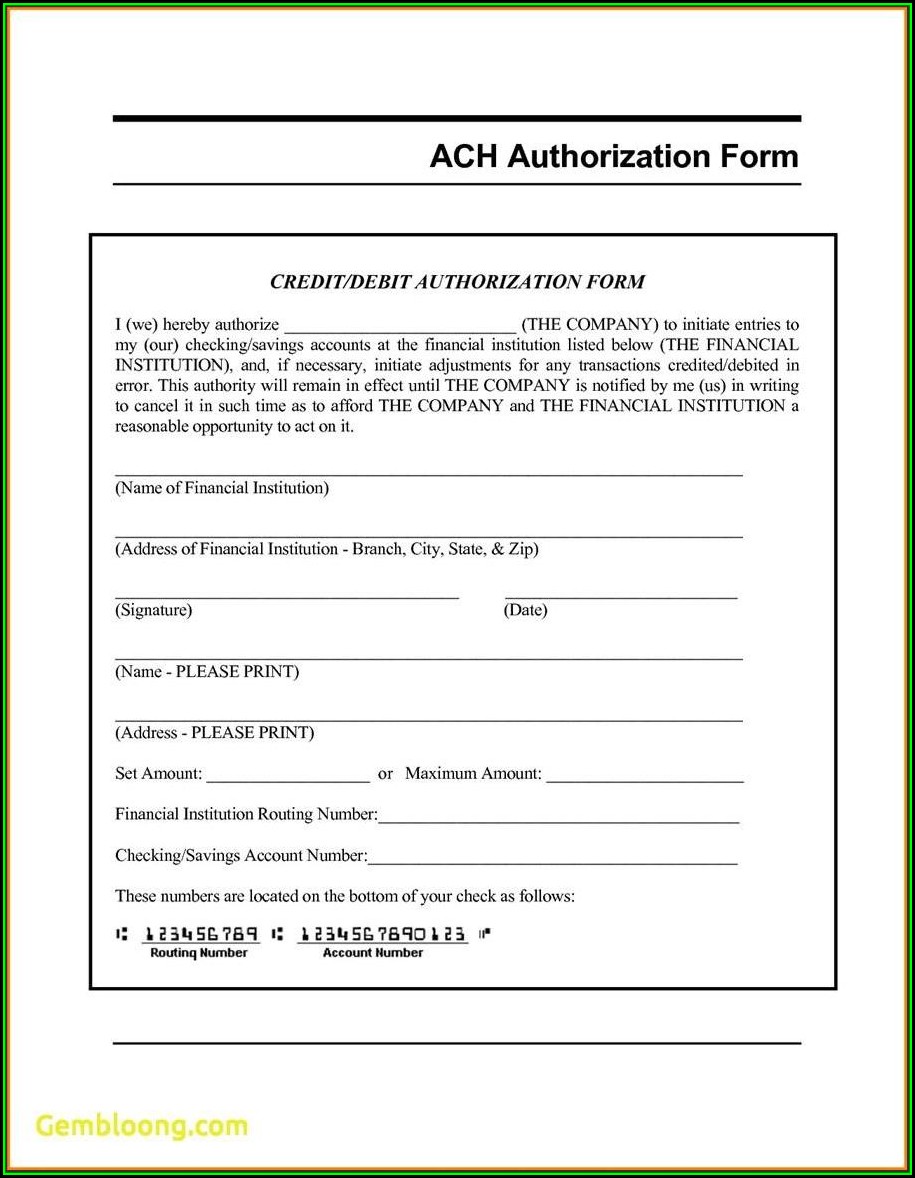 Ach Direct Deposit Authorization Form