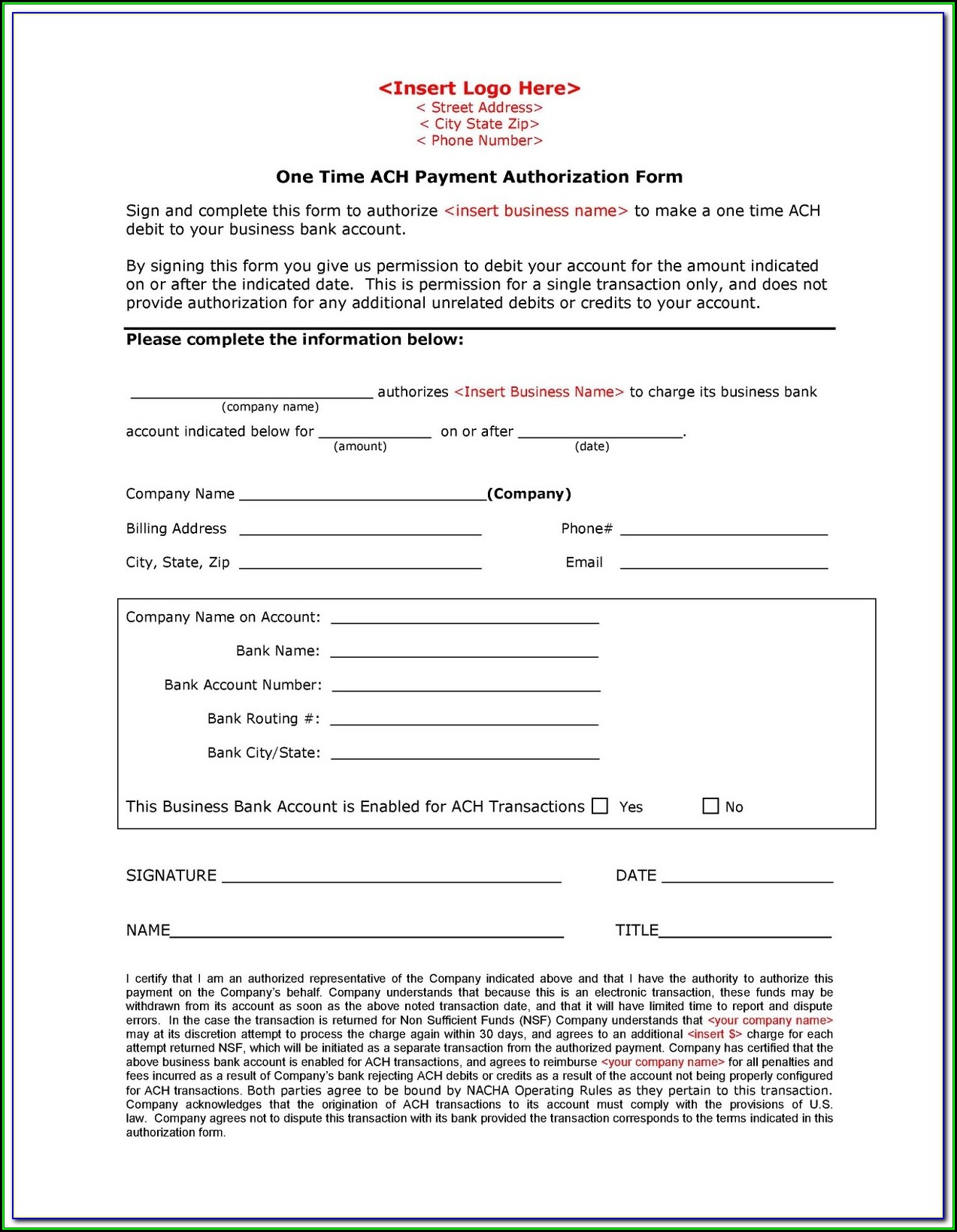 Ach Vendor Payment Information Form