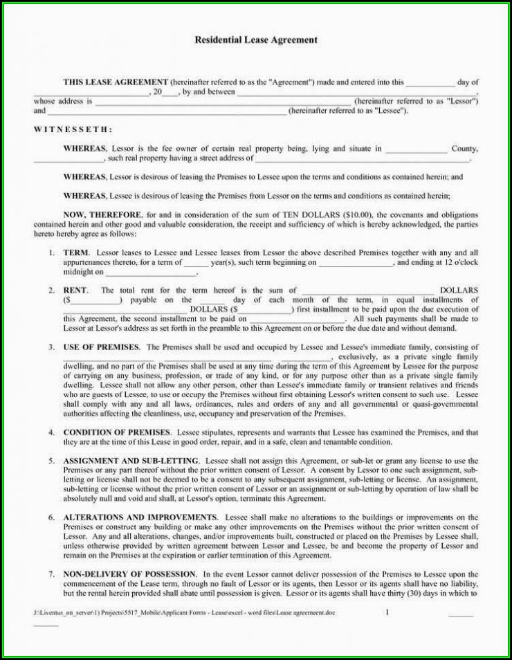 Blank Lease Agreement Form Free