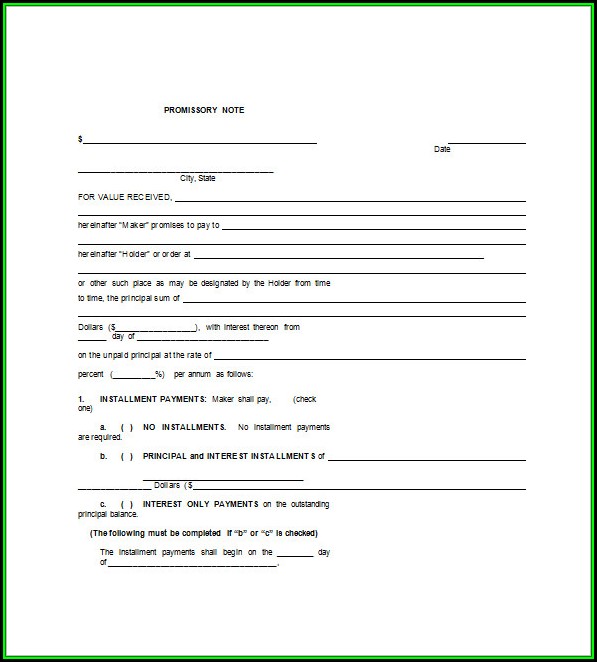 Blank Promissory Note Form Free