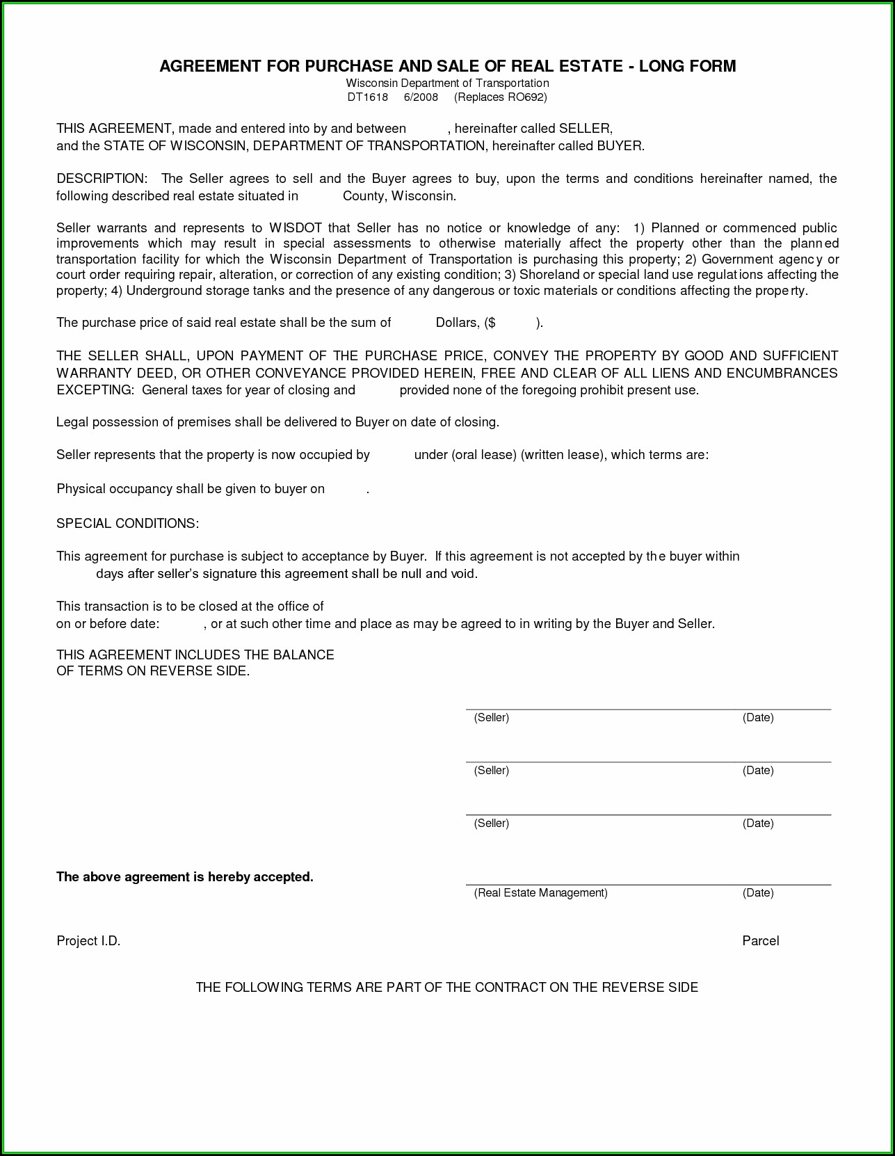 Blank Purchase Agreement Form