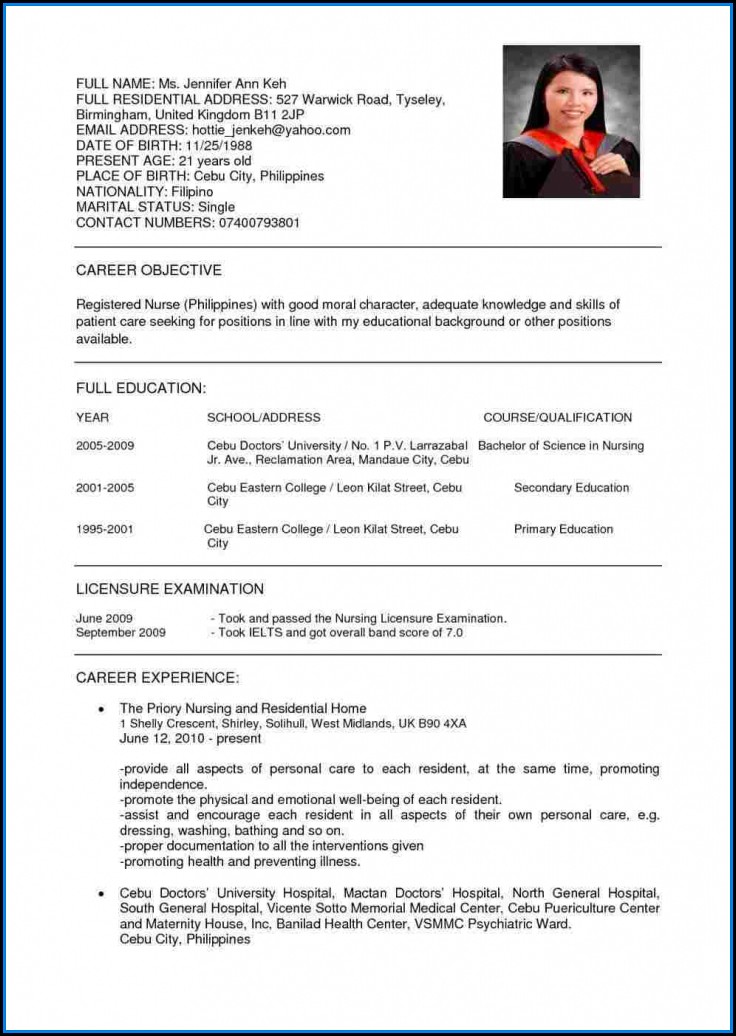 Bsc Nursing Resume Format For Experienced Pdf