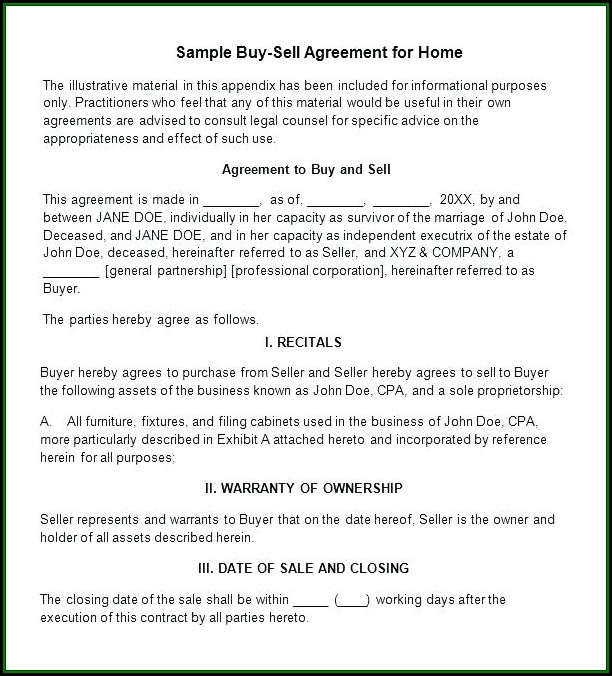 Buy Sell Agreement Template For Home