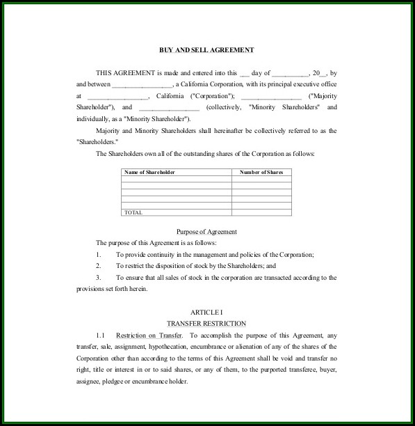 Buy Sell Agreement Template Free Download