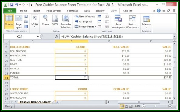 Cashier Balance Sheet Template Excel
