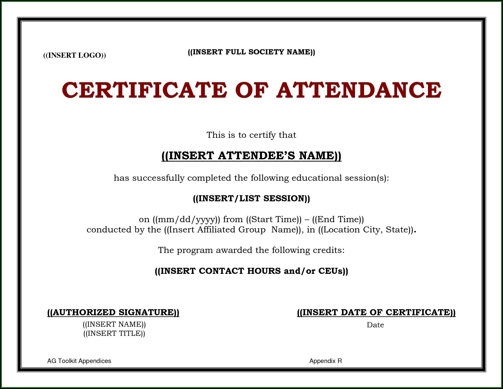 Cme Certificate Of Attendance Template