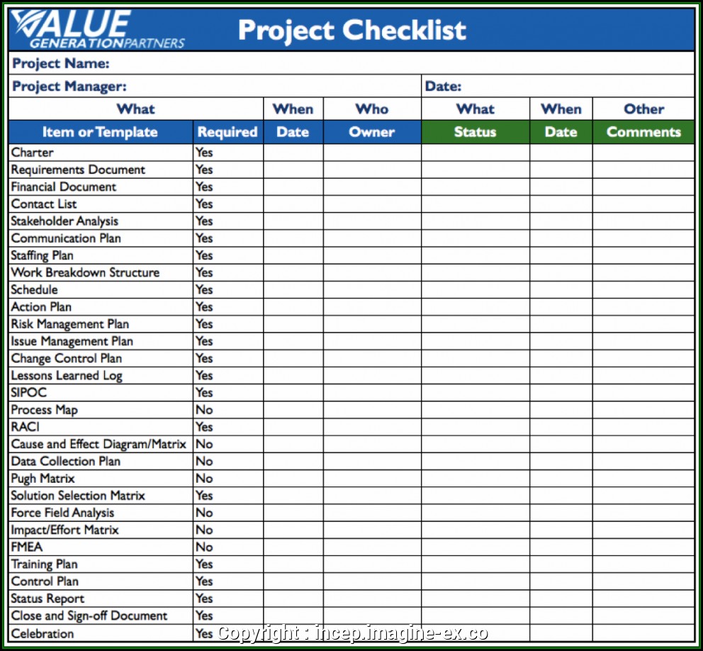 Construction Project Checklist Template Excel