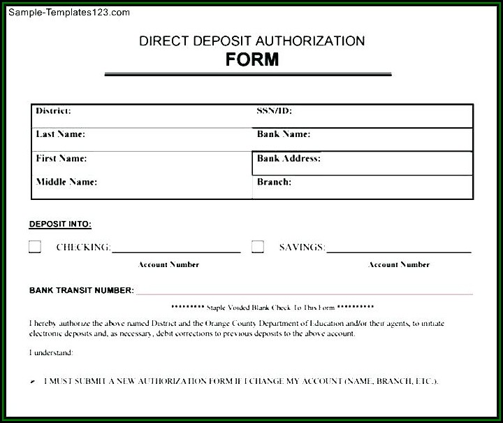 Direct Deposit Authorization Form Template Canada