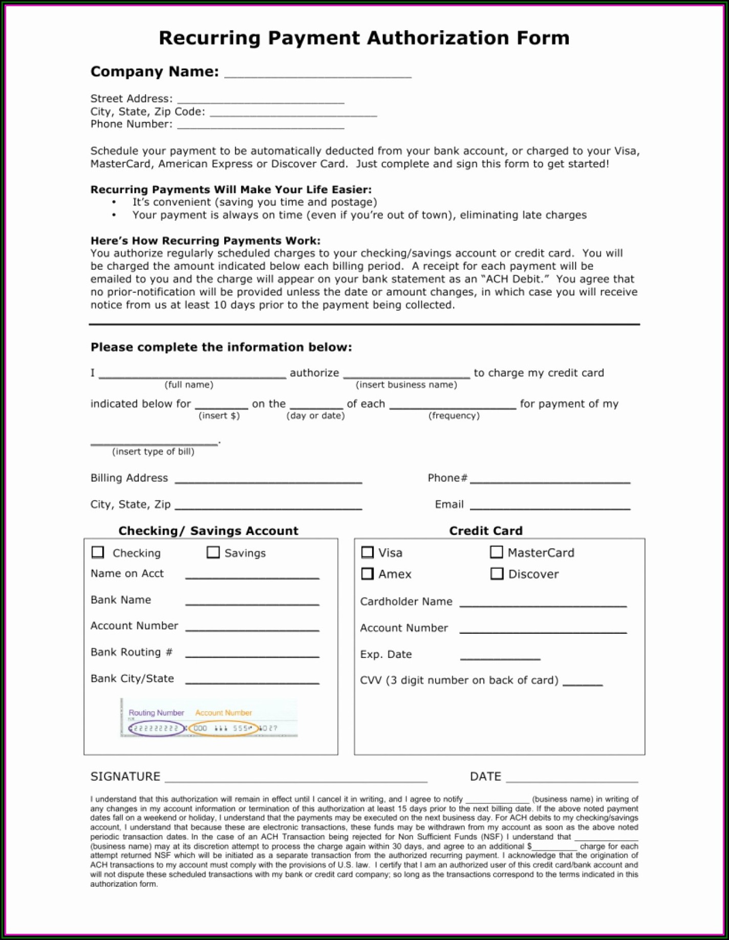 Direct Payment Authorization Form Template