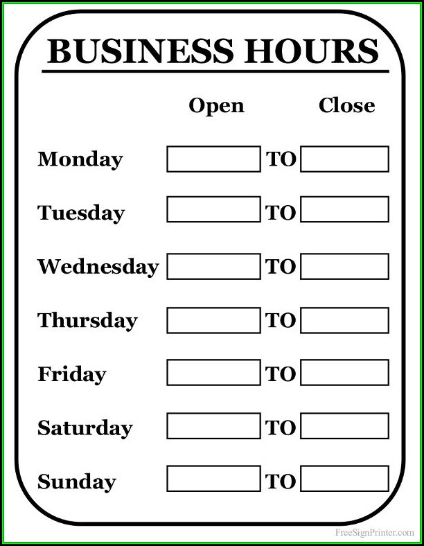 Business Hours Sign Template