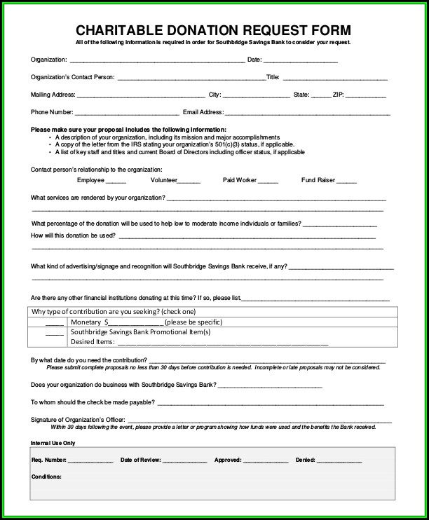 Charitable Donation Request Form Template