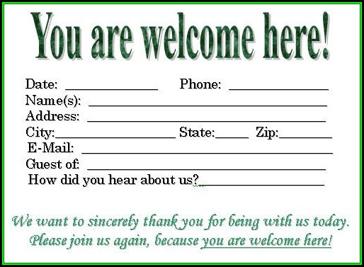 Church Visitor Card Template Doc