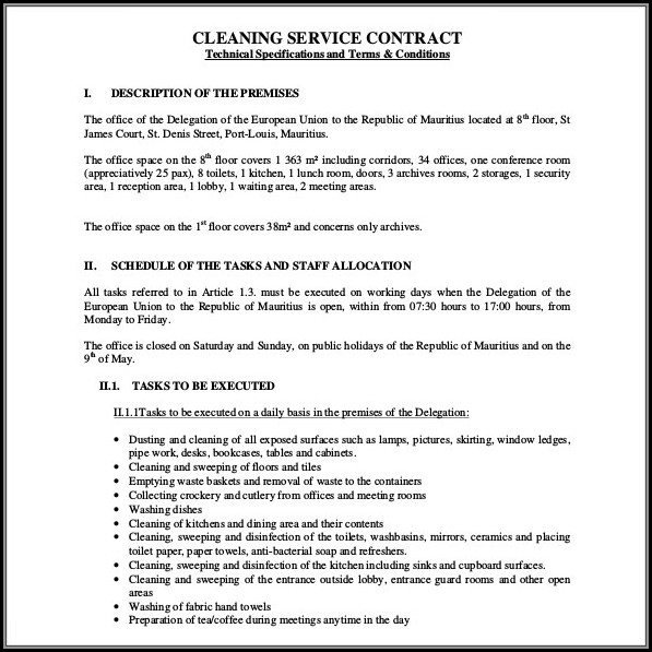 Cleaning Contract Template Canada